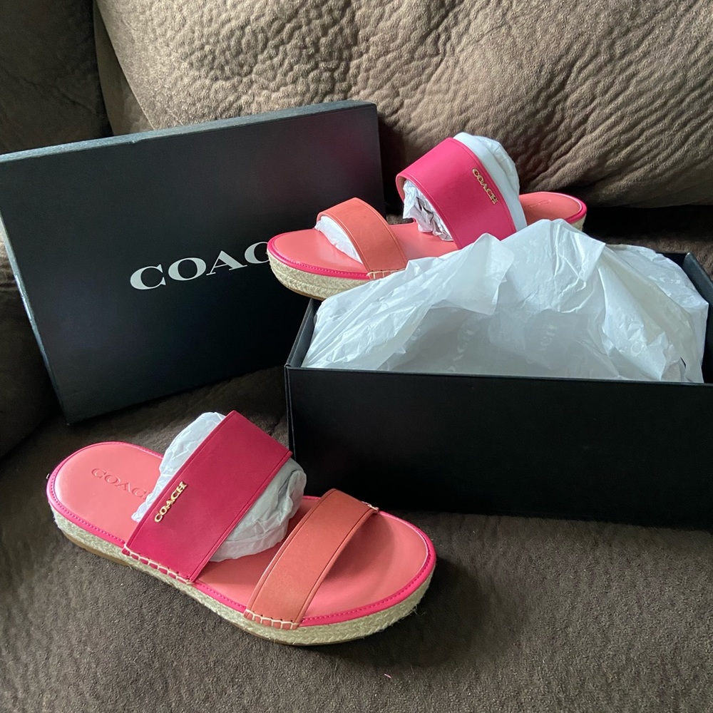 Coach summer strap wedge sandal pink-brand new!!